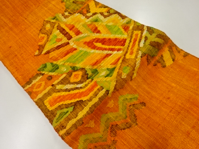 手織り真綿紬抽象模様織出し名古屋帯